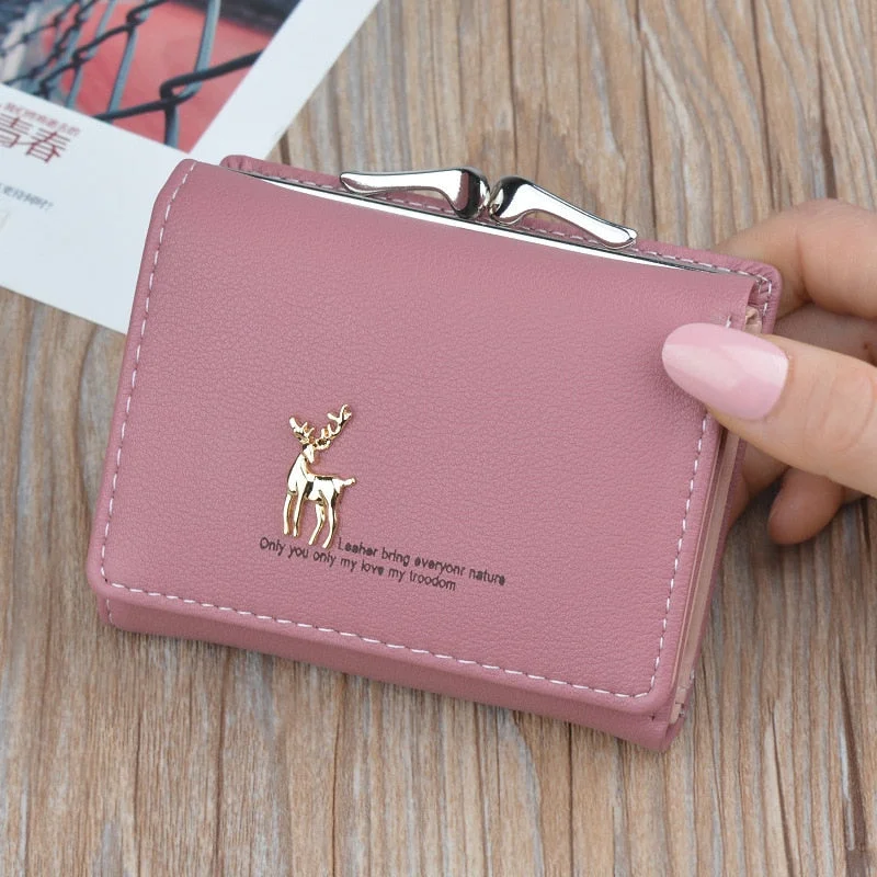 Wallets in vintage style-2019 Cartoon Leather Women Purse Pocket Ladies Clutch Wallet Women Short Card Holder Cute Girls Deer Wallet Cartera Mujer W061