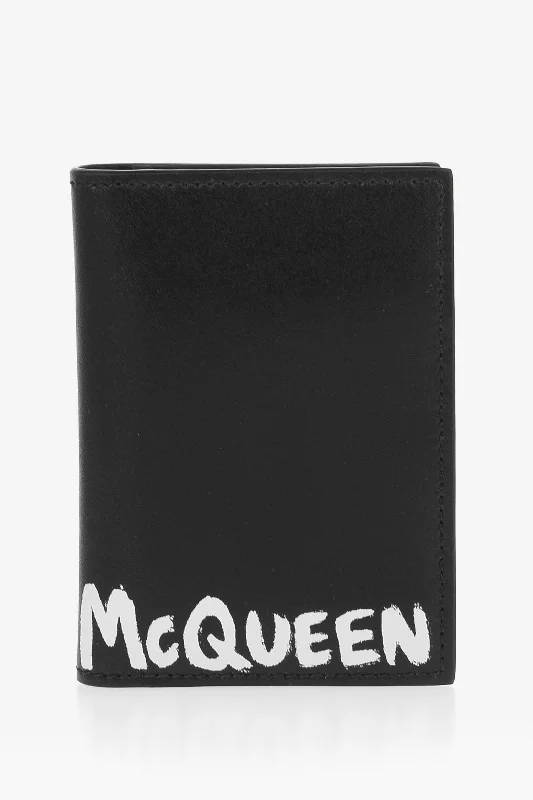 men wallets RFID leather design-Alexander Mcqueen Leather Card Holder With Logo