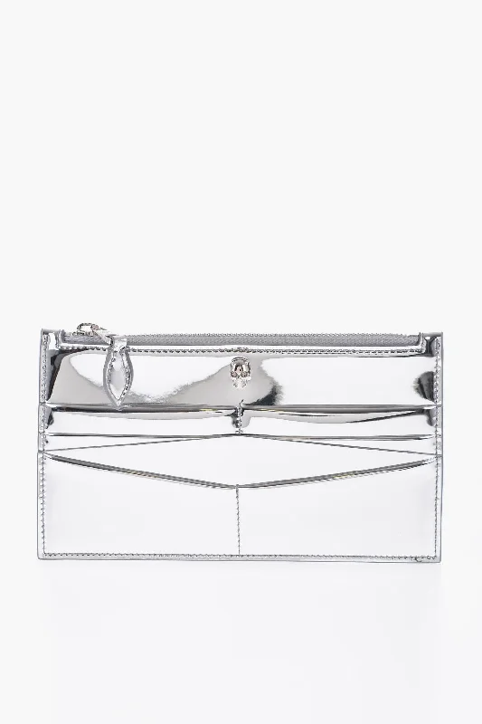 Keychains with elegant charms-Alexander Mcqueen Mirrored Effect Leather Wallet With Zip Closure