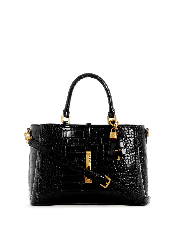 Handbag for fashion-Black James Croco Girlfriend Satchel Bag