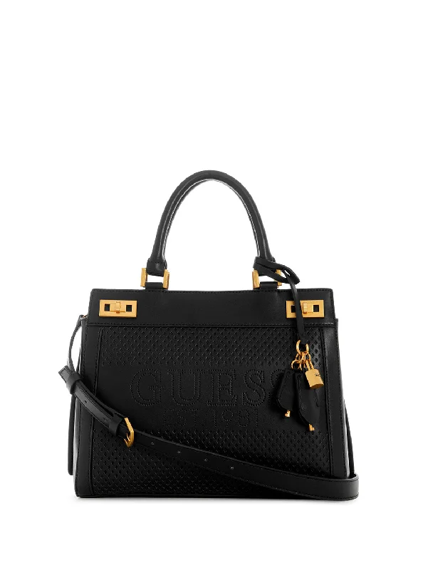 Handbag with rivets-Black Katey Perf Satchel Bag