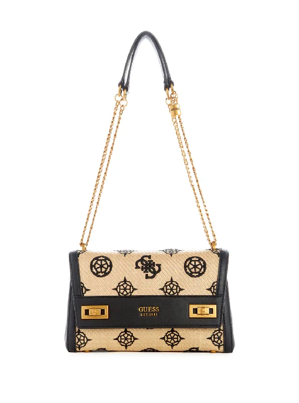 Handbag with glitter-Black Katey Raffia Shoulder Bag