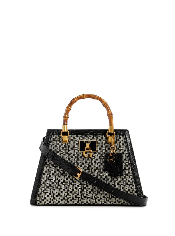 Handbag for dinners-Black Logo Stephi Bamboo Satchel Bag