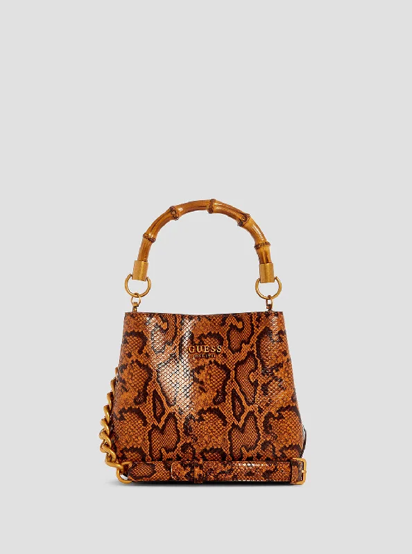 Handbag for errands-Brown Snake Print Eire Bucket Bag