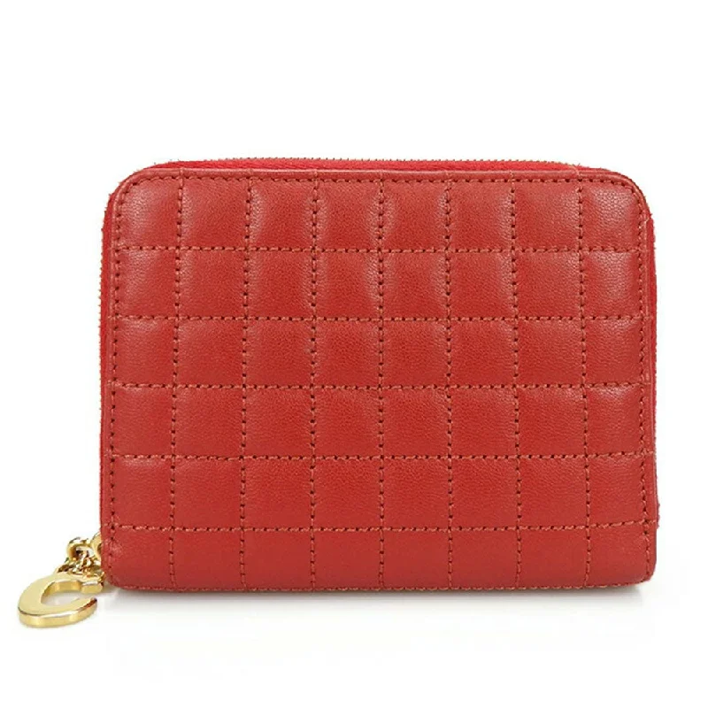 Wallets with eco-friendly materials-Celine Leather Compact Wallet Card Case Red