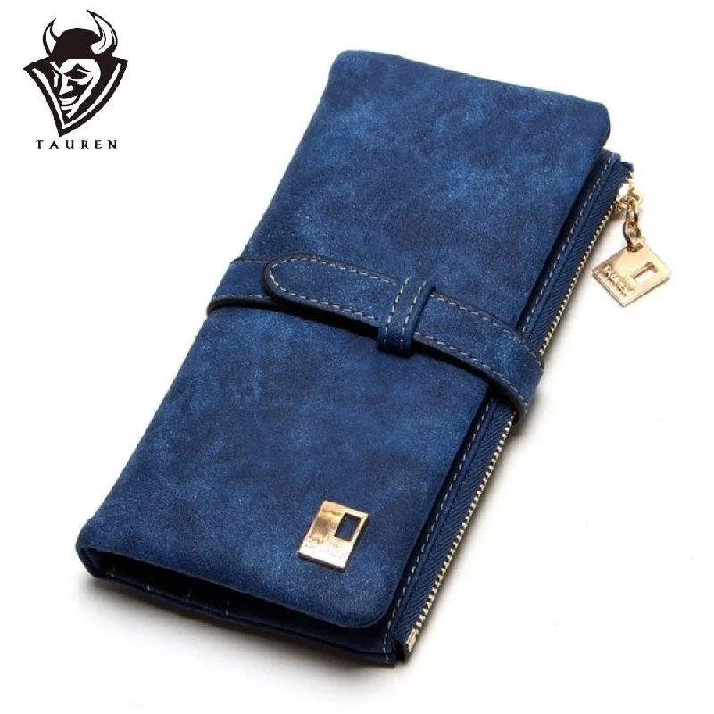 Wallets for women minimalist-Cheaper!! New Fashion Women Wallets Drawstring Nubuck Leather Zipper Wallet Women's Long Design Purse Two Fold More Color Clutch