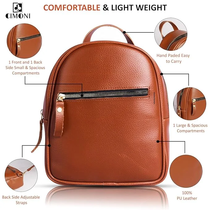 Wallets in textured leather-CIMONI® Vegan Leather Mini Backpack for Women Purse Multipurpose Travel Bag Fashion Casual Sling Bag with Adjustable Straps (Color - Brown)