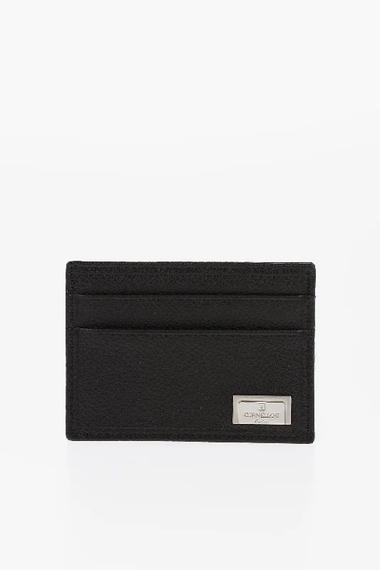 men wallets premium finish-Corneliani Textured Leather Card Holder