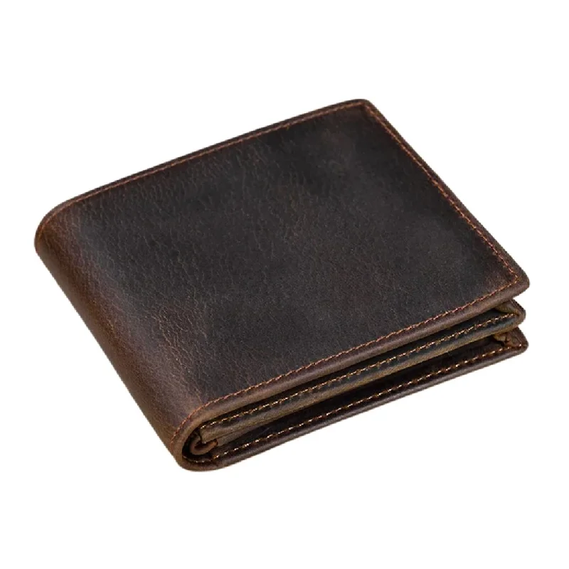 Backpack with slim straps-Crazy Horse Leather Horizontal Wallet - Genuine Cowhide Coin Purse