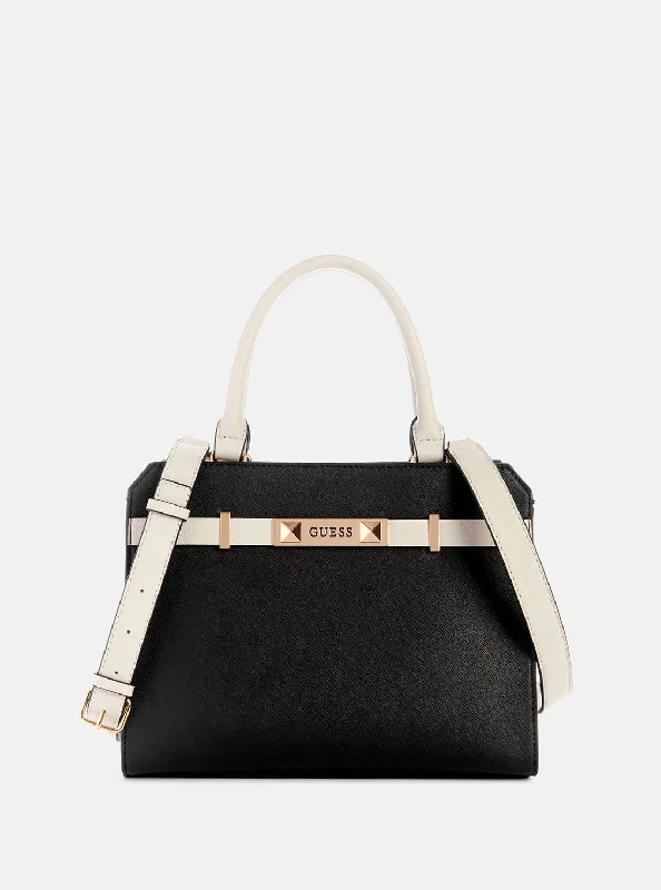 Handbag for road trips-Cream Black Dory Satchel Bag