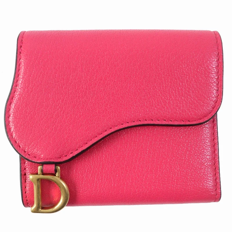 Wallets with bold tags-Dior Saddle Lotus Leather Wallet Red