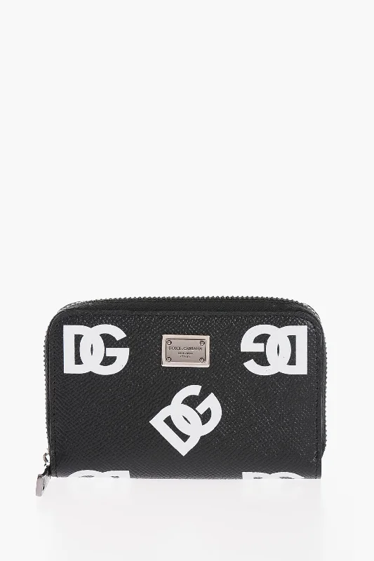 men wallets subtle leather-Dolce & Gabbana Textured Leather Card Holder With Zip Closure And Contrastin