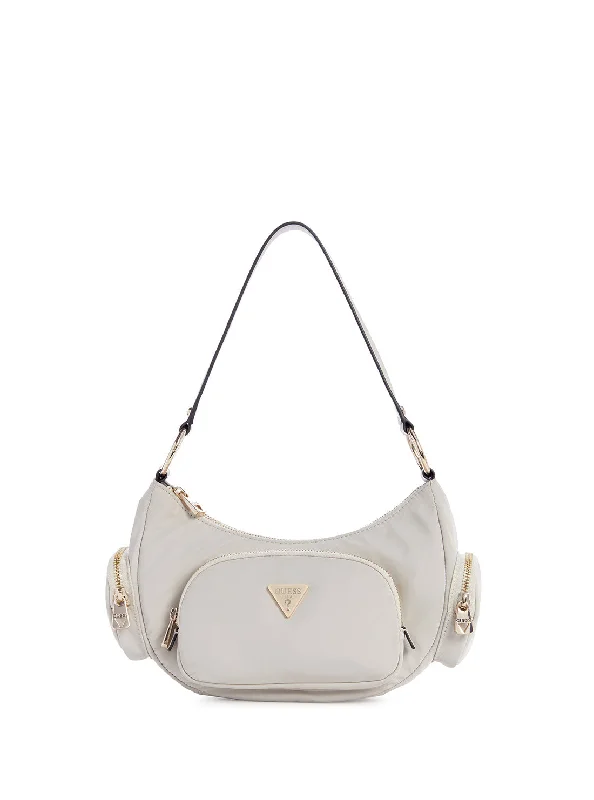 Handbag with pleats-Eco White Gemma Shoulder Bag