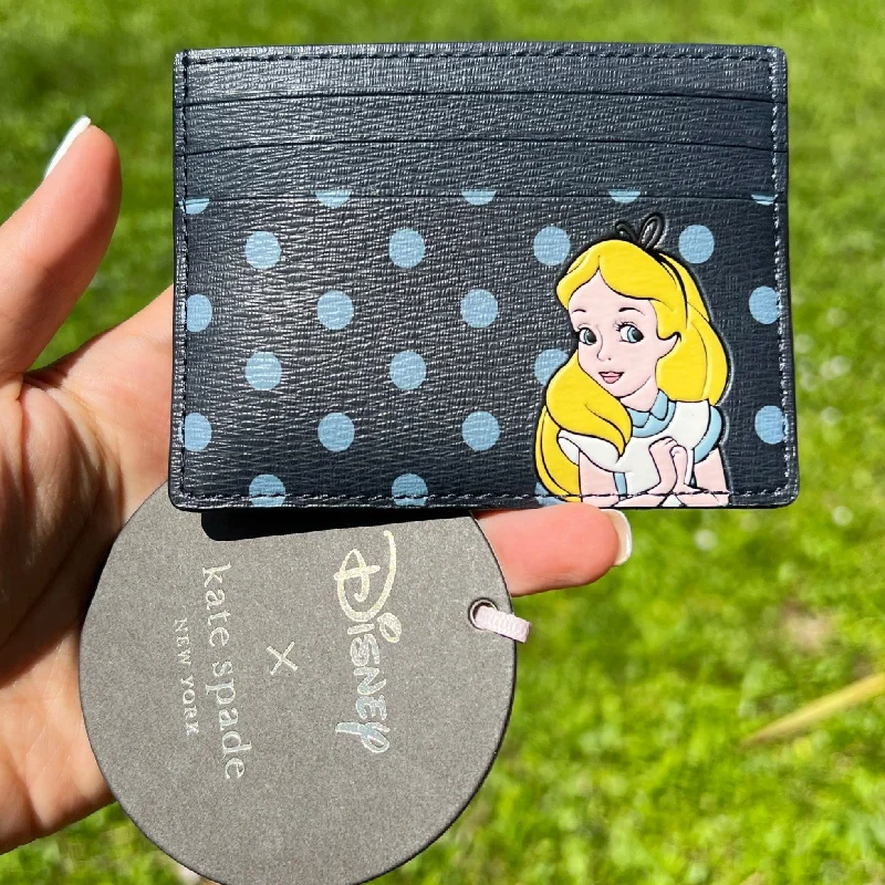 Backpack with safe straps-Kate Spade Disney Alice in Wonderland Small Card Case Credit Card Holder Blue