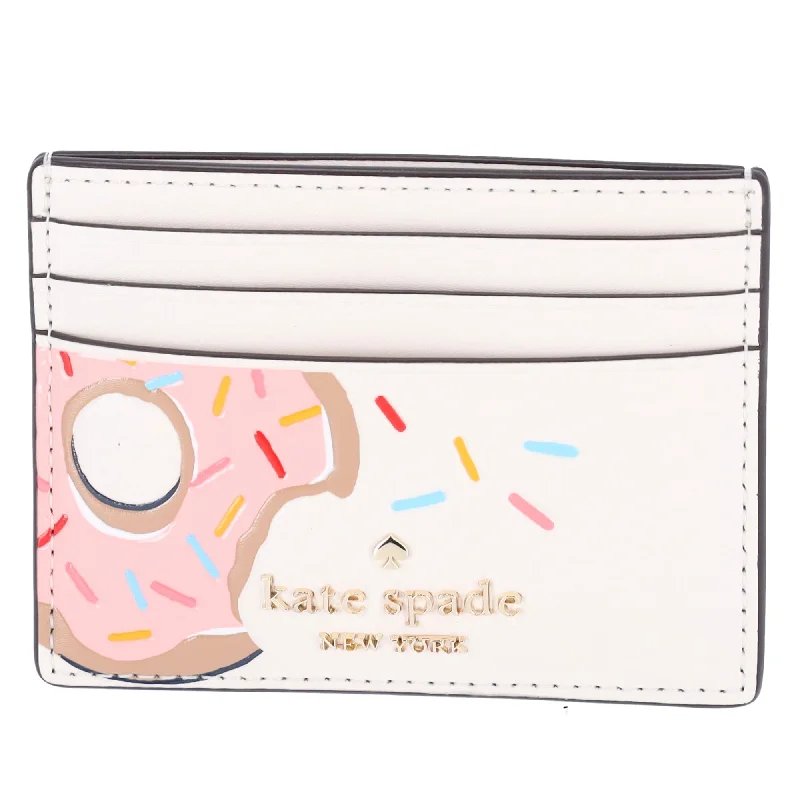 Backpack with cozy straps-Kate Spade New York Coffee Break Donut Small Slim Card Holder In Cream Multi