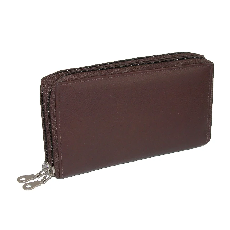 men wallets modern leather design-Leather Double Zippered Checkbook Cover Wallet