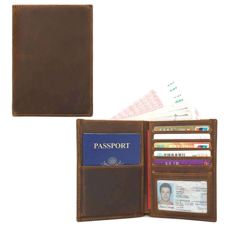 Backpack with luxury straps-Stylish Crazy Horse Leather RFID Passport Holder - Passport Wallet NZ