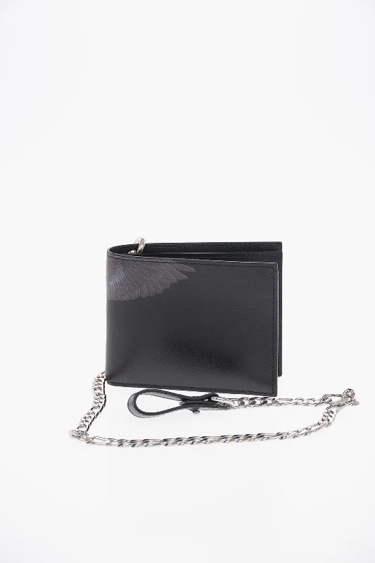 men wallets everyday leather-Marcelo Burlon Leather Black Wings Wallet With Chain