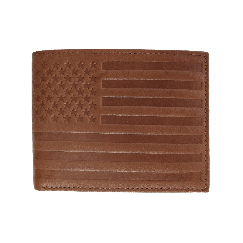 men wallets expandable leather style-Men's Leather American Flag Embossed Bifold Wallet