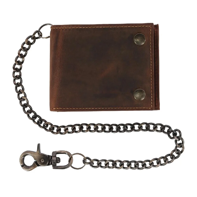 men wallets bold leather quality-Men's Leather Bifold Chain Wallet