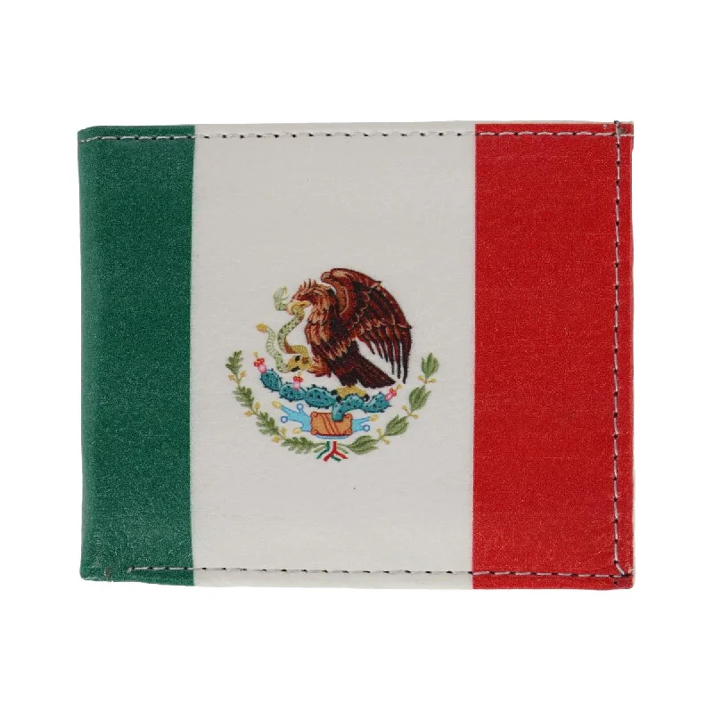 men wallets cool leather-Men's Mexican Flag Bifold Wallet