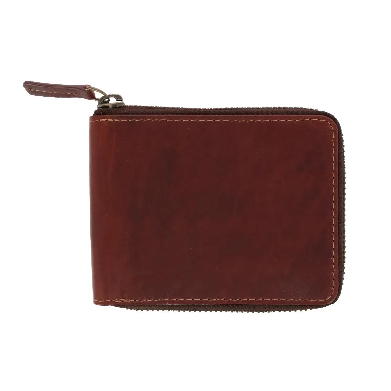 men wallets secure leather-Men's Oil Pull Up Leather Zip Around Wallet with Center Flap