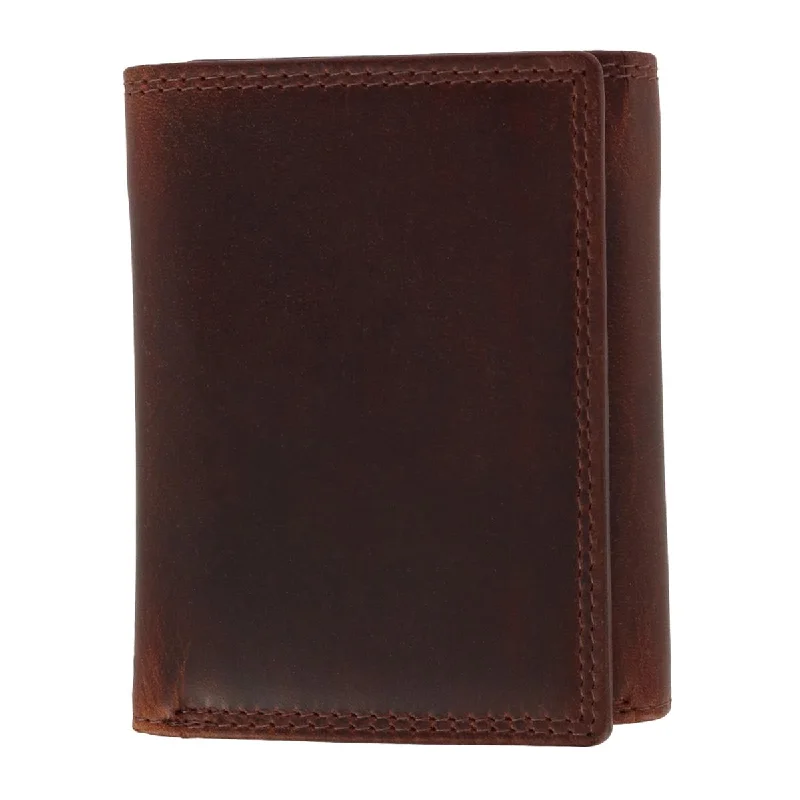 men wallets wear leather quality-Men's Oil Tanned Leather Trifold Wallet with ID Flap