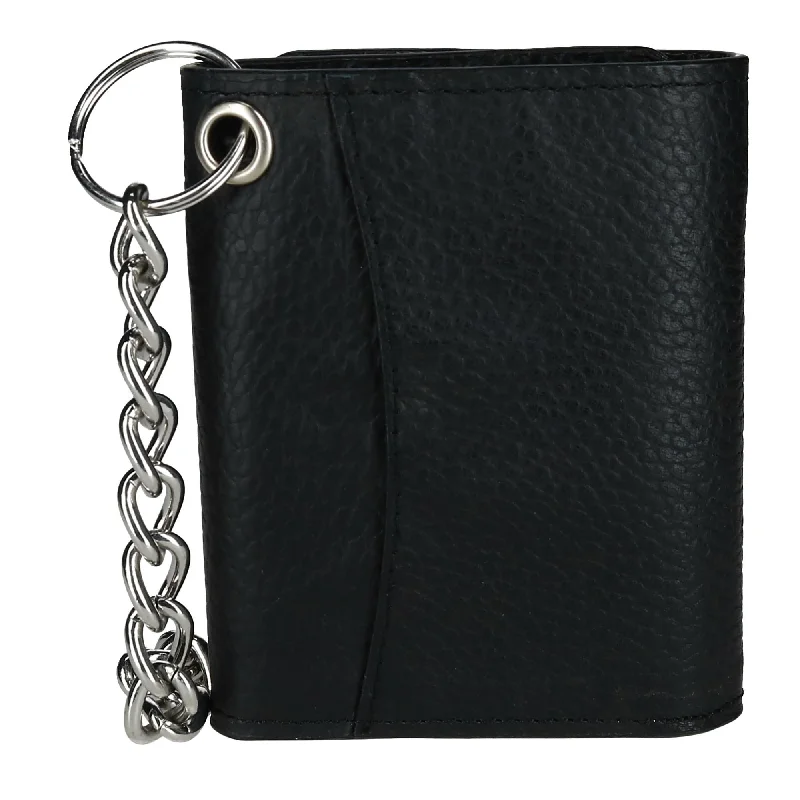 men wallets card leather style-Men's Pebble Grain Leather RFID Trifold Chain Wallet