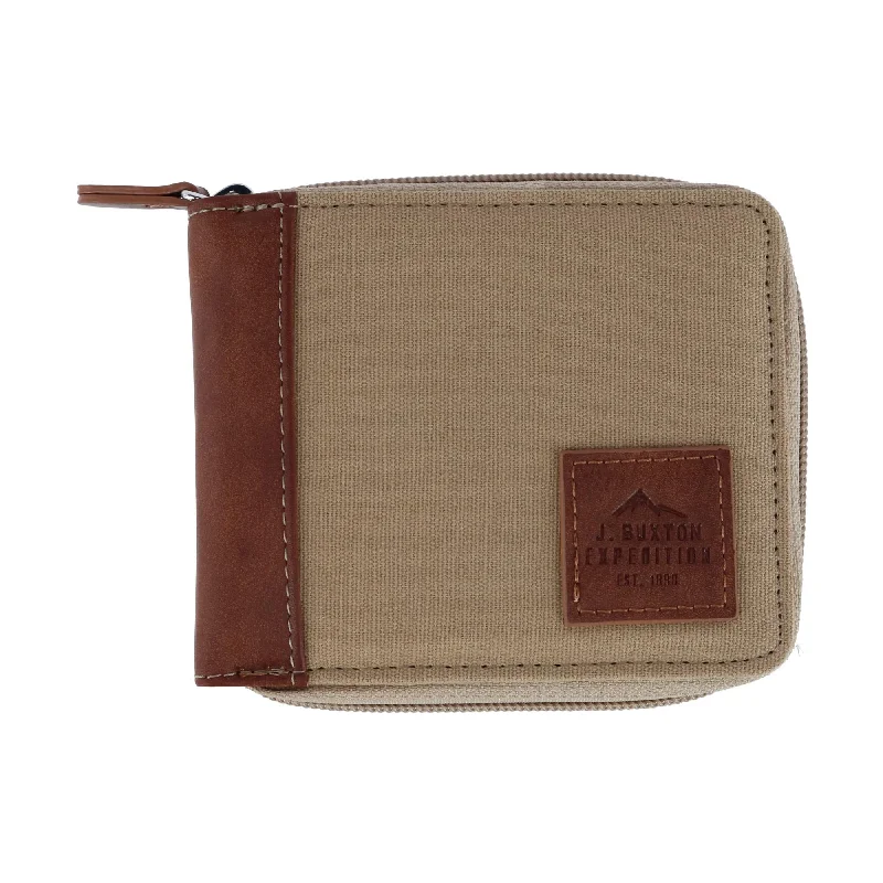 men wallets coin leather quality-Men's RFID Canvas and Leather Zip Around Wallet