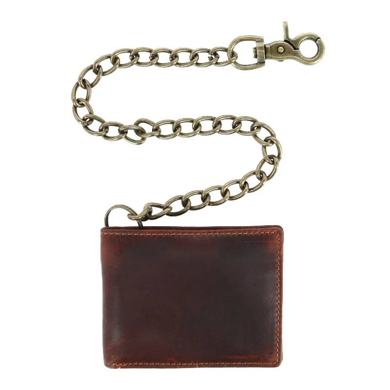 men wallets rare leather design-Men's RFID Vintage Leather Bifold Chain Wallet