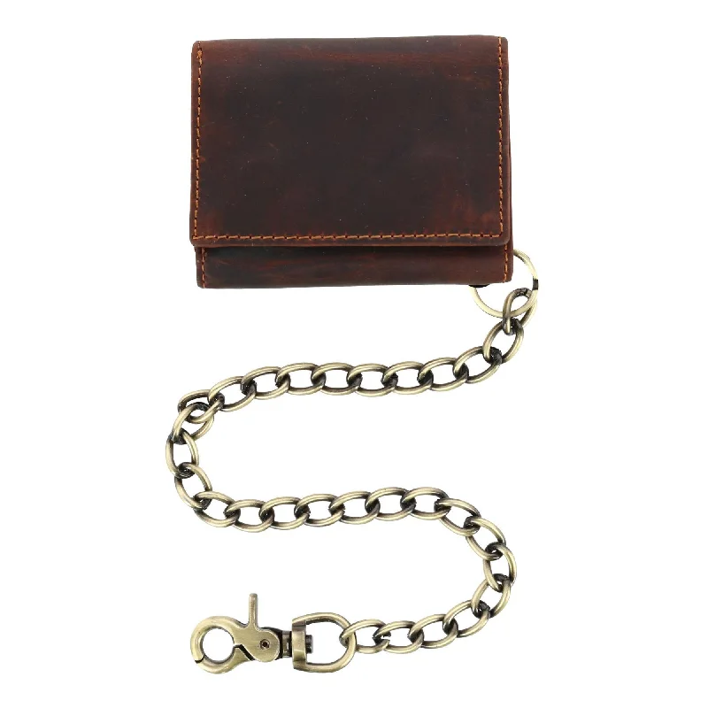 men wallets affordable leather quality-Men's RFID Vintage Leather Trifold Chain Wallet