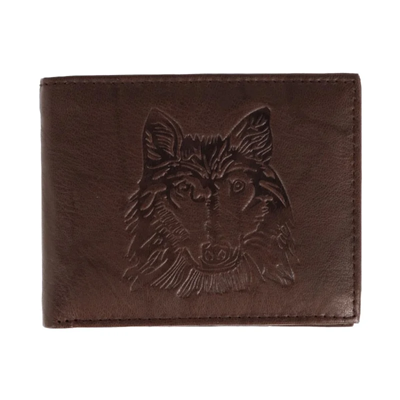 men wallets mid range leather style-Men's RFID Wolf Embossed Bifold Wallet