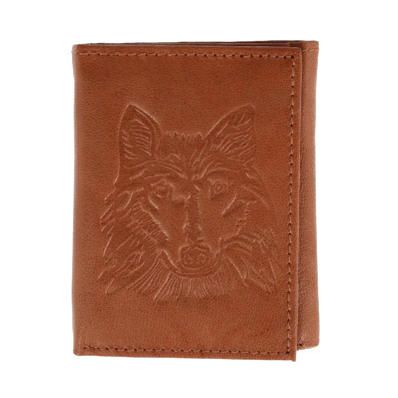 men wallets bespoke leather design-Men's RFID Wolf Embossed Trifold Wallet