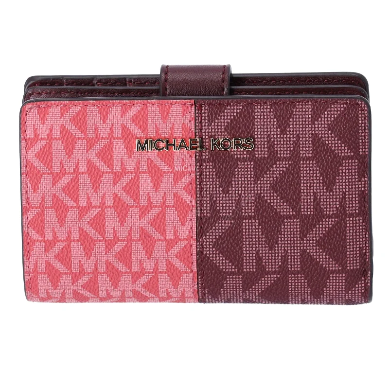 Backpack with roll-down closure-Michael Kors Jet Set Medium Bifold Zip Coin Signature Wallet Oxblood Multi MK