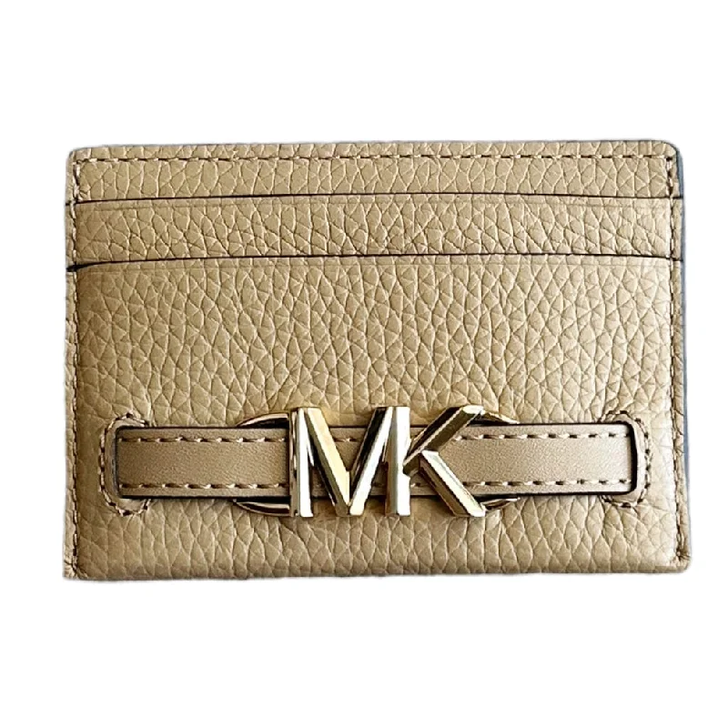 Backpack with fast access-Michael Kors Reed Large Card Holder Wallet MK Signature Logo Camel Leather