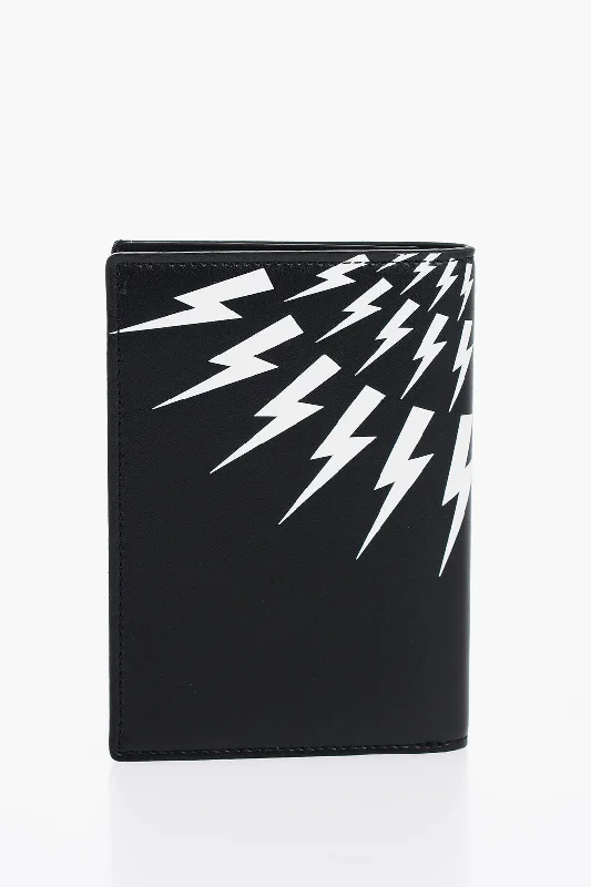 men wallets multi pocket-Neil Barrett Leather Fair-Isle Thunderbolt Passport Holder