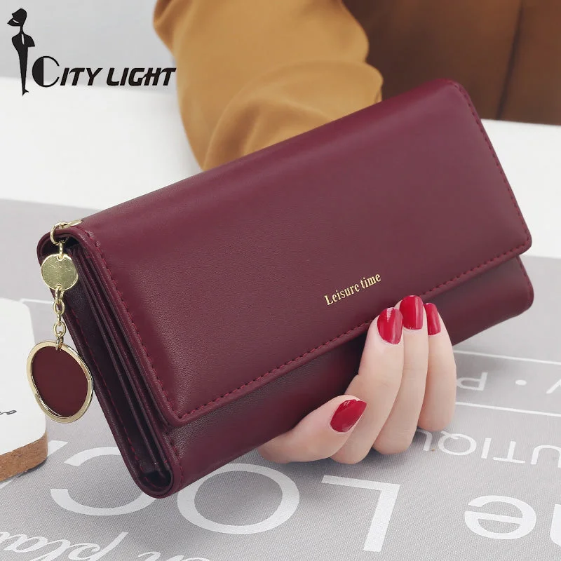 Keychains with name personalization-New Fashion Women Wallets Long Style Multi-functional wallet Purse Fresh PU leather Female Clutch Card Holder