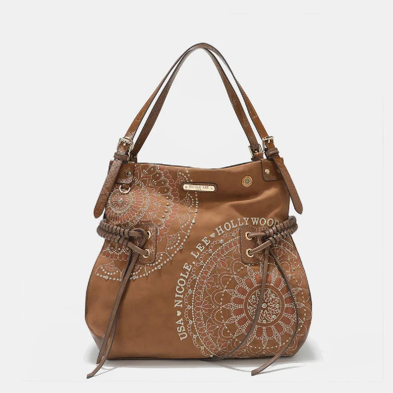 Handbag modern style-Nicole Lee USA Side Braided Tassel Inlaid Rhinestone Embroidery Hobo Bag