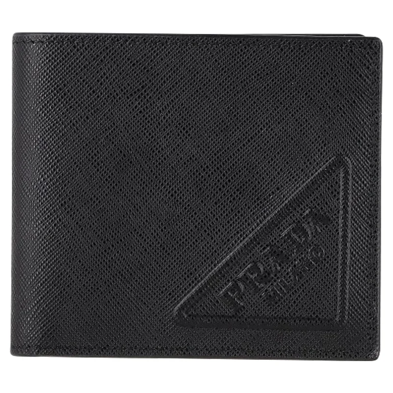 men wallets bold design-Prada Bi-Fold Wallet in Black Saffiano Leather