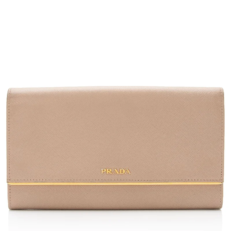 Keychains for fashionistas-Prada Saffiano Metal Bar Continental Wallet