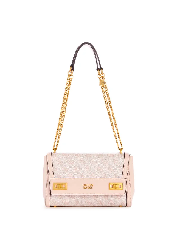 Handbag with ruffles-Rose Pink Katey Logo Shoulder Bag