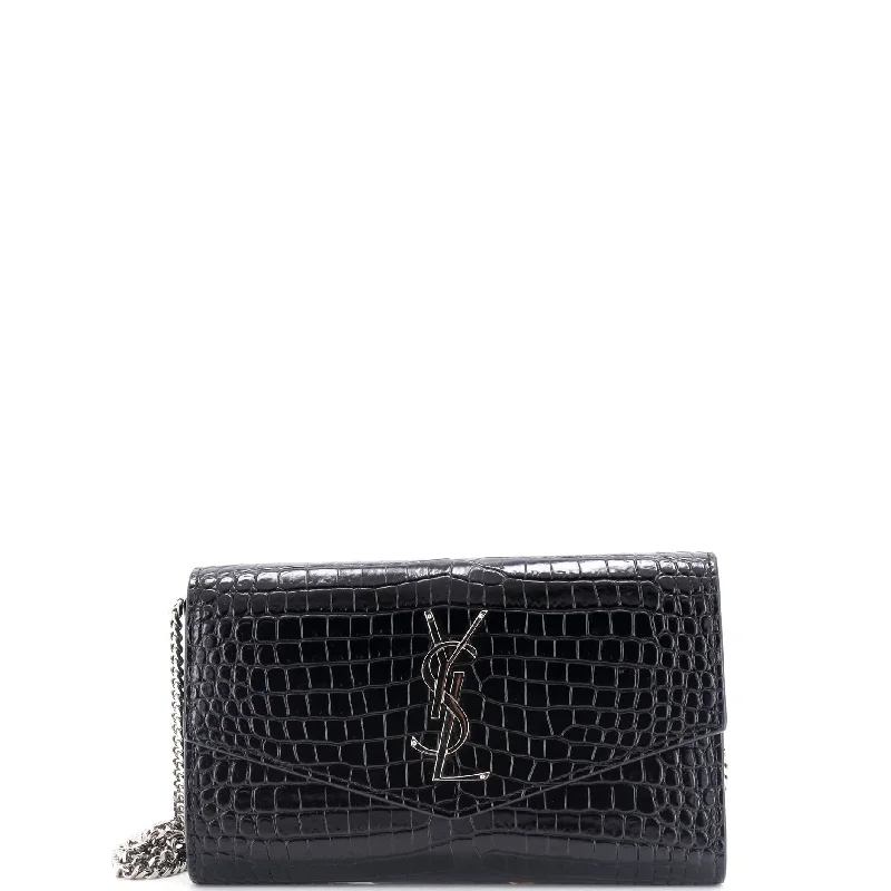 Keychains for gift ideas-Uptown Chain Wallet Crocodile Embossed Leather