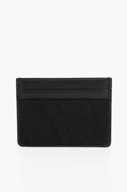 men wallets slim leather design-Valentino Garavani Leather And Fabric Card Holder With Monogram