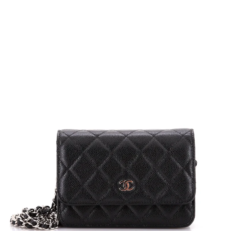 Wallets with leather hooks-Wallet on Chain Quilted Caviar Mini