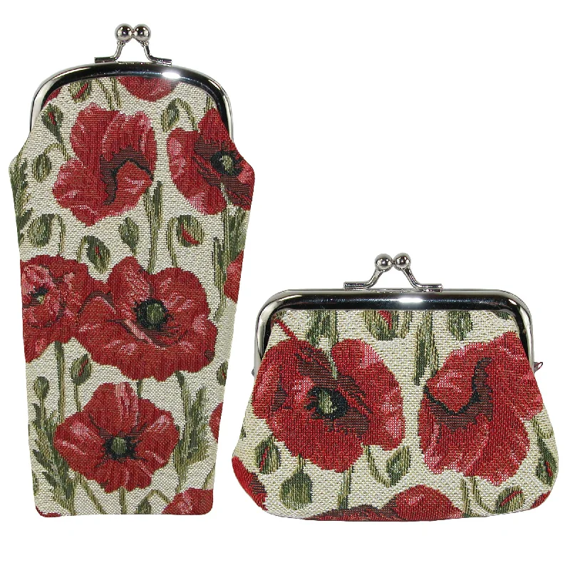 Keychains with modern aesthetics-Women's Poppy Print Tapestry Glasses Case and Coin Purse Set