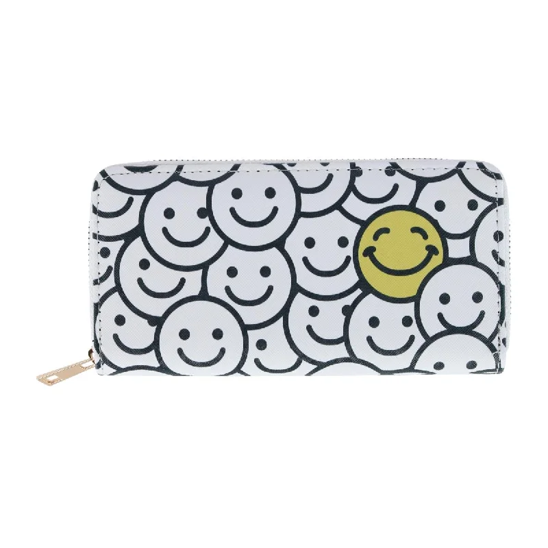 Wallets with sleek finish-Women's Smiley Face Zipper Wallet