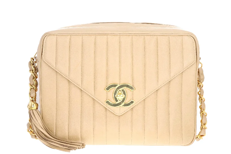 Handbag trendy style-Chanel Beige Vertical Lambskin Large Camera Bag