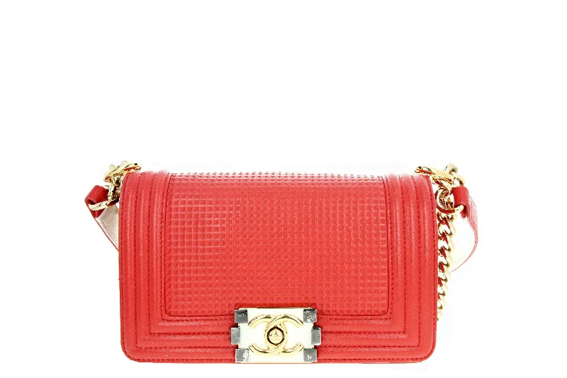 Handbag for commuters-Chanel Boy Flap Bag Cube Embossed Lambskin Small Red