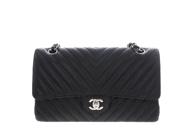 Handbag with clasp-Chanel Caviar Medium Double Flap Black W/ Silver Hardware