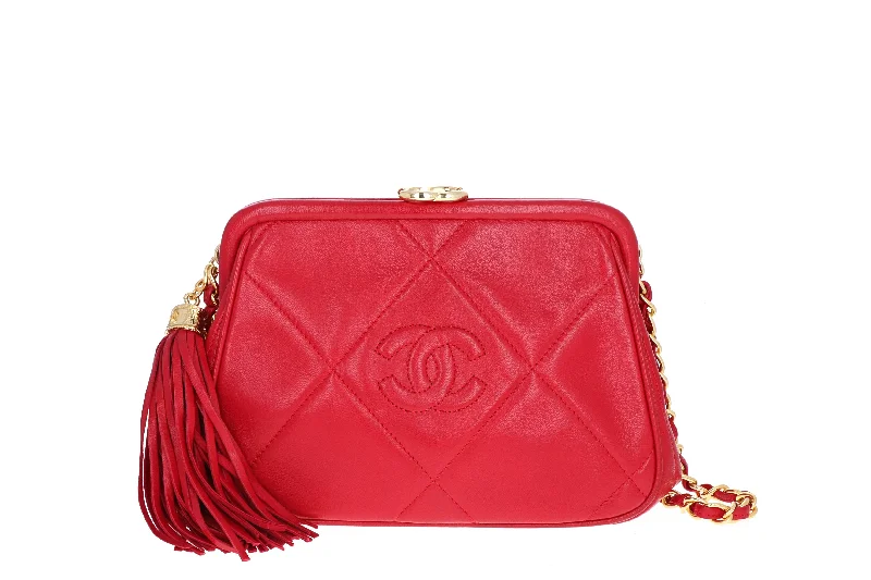 Handbag for writers-Chanel CC Logo Tassel Chain Shoulder Bag Red Lambskin